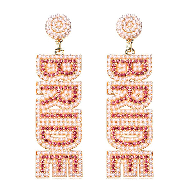 European and American Cross-border Bridal Earrings Women's All-match Color Pearl Diamond Letter BRIDE Long Earrings Niche Jewelry