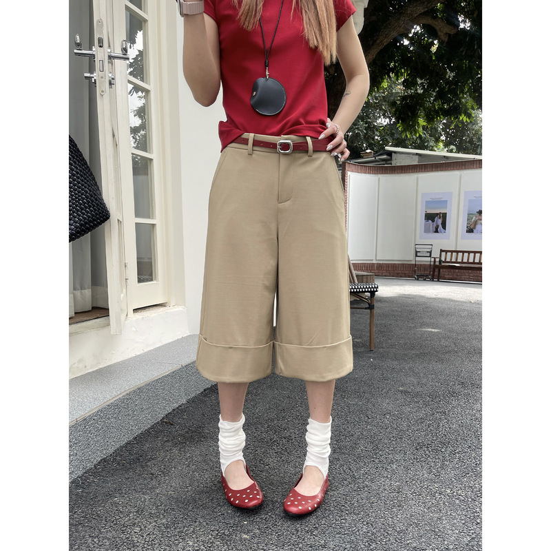【Special Offer, No Returns or Exchanges】High-End Minimalist Suit Pants with a Structured Feel, Rolled Hem, Loose Casual Cropped Pants for Women 1557