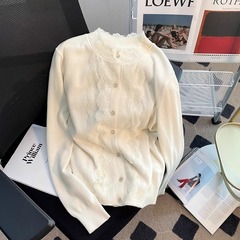 半高领蕾丝打底衫女2025秋季新款内搭毛衣开衫法式气质长袖针织衫