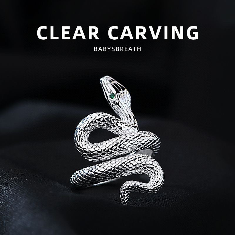 玖凤祥正品银饰 足银990立体灵蛇戒指 大王蛇 时尚潮流 精品 一件