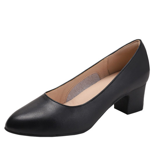 Stewardess Work Shoes Black Women's Leather Shoes Thick Heels for Work Long Standing Not Tired Feet Soft Sole Comfortable High Heels for Career Interview