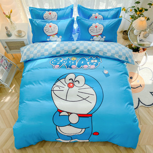 Factory direct sales cartoon brushed four-piece set pure cotton printed student dormitory bedding three-piece set bed sheets and fitted sheets