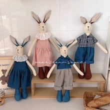 韩国秋冬新款牛仔情侣充棉布艺小兔子玩偶 可爱情绪陪伴玩偶摆件