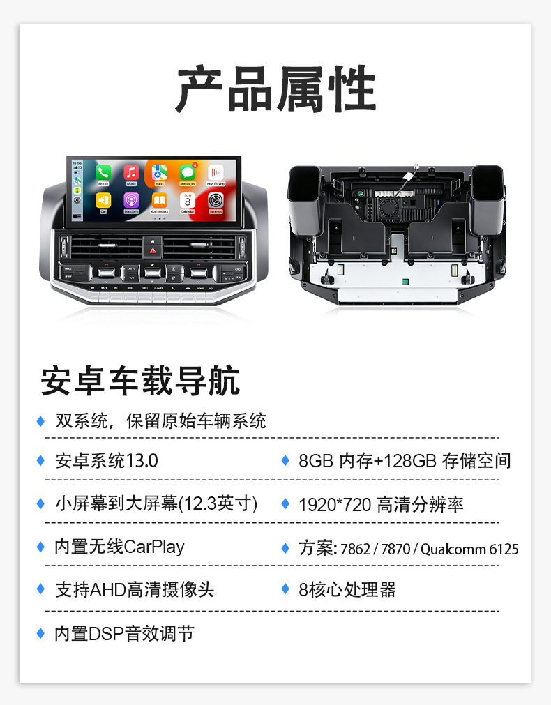 Suitable for Toyota Land Cruiser Lc200 Modified to Lc300 12.3-Inch 16-21 Model High-Definition Large Vertical Screen Car Navigation