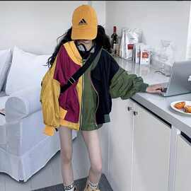 2025新款日系拼色连帽棒球服男女中性宽松百搭上衣短外套图片色棉