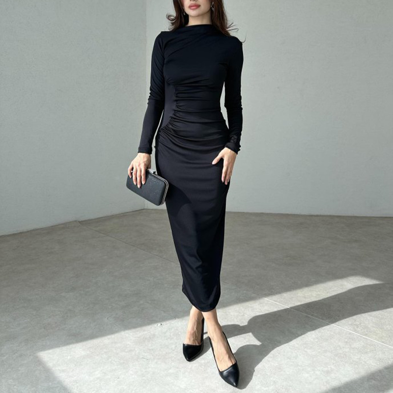 autumn design elegant sexy solid color long skirt