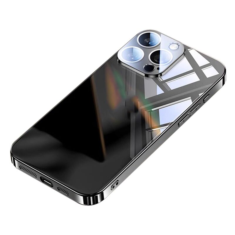 Apple 17 携帯電話ケース iPhone16promax 電気メッキガラス化粧鏡面ハードケース 15 レンズフィルム付き|undefined