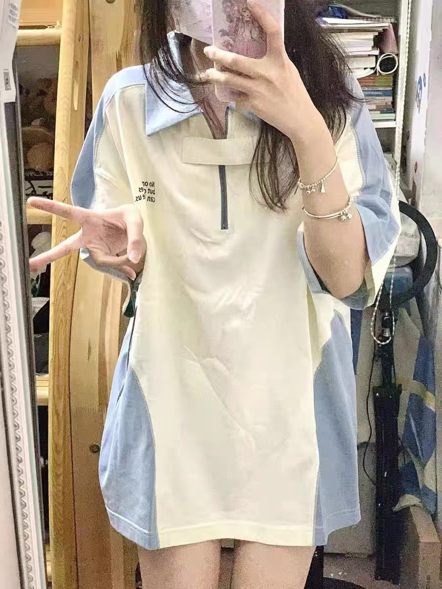 polo衫女短袖原宿BF风网红翻领短袖t恤女ins超火上衣服潮