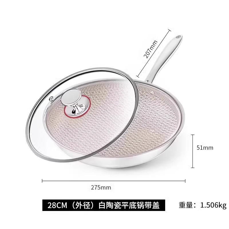 뚜껑이 있는 세라믹 팬 28cm [천연 세라믹, 불소 프리, 논스틱]