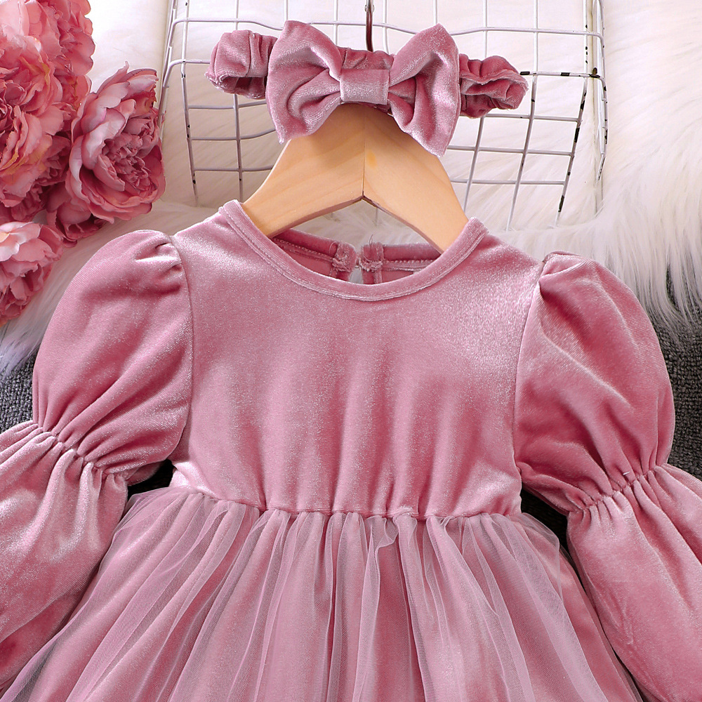 Vêtements EW, nouveaux produits pour bébés et enfants, robe à manches lanternes en velours pour filles automne et hiver Q1121-A_voghion.com