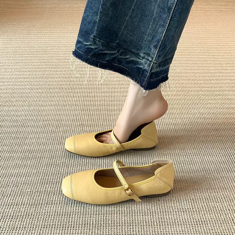 In Stock~ French-Style Commuter Yellow Mary Jane Shoes for Women, Flat Shallow-Mouthed Single Shoes, Versatile Ballet Shoes for Women In Stock~ French-Style Commuter Yellow Mary Jane Shoes for Women, Flat Shallow-Mouthed Single Shoes, Versatile Ballet Shoes for Women