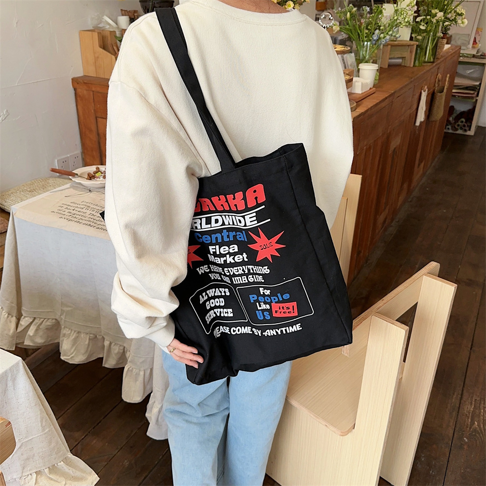 4423 New 2024 printed single-shoulder bag, large-capacity fabric bag, women's canvas bag, trendy hand-held commuting bag for work undefined