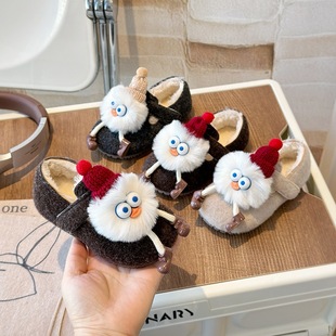 Cartoon Warm Cute Mao Mao Shoes Autumn and Winter fleece-lined 2024 Children New Santa Claus Cute Baby Shoes Cotton Shoes
