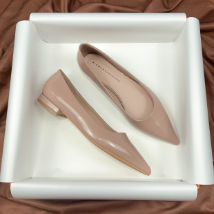 19607 Black Patent Leather Professional Flats Women's Summer Soft Sole 2023 New All-match Pointed Shallow Mouth