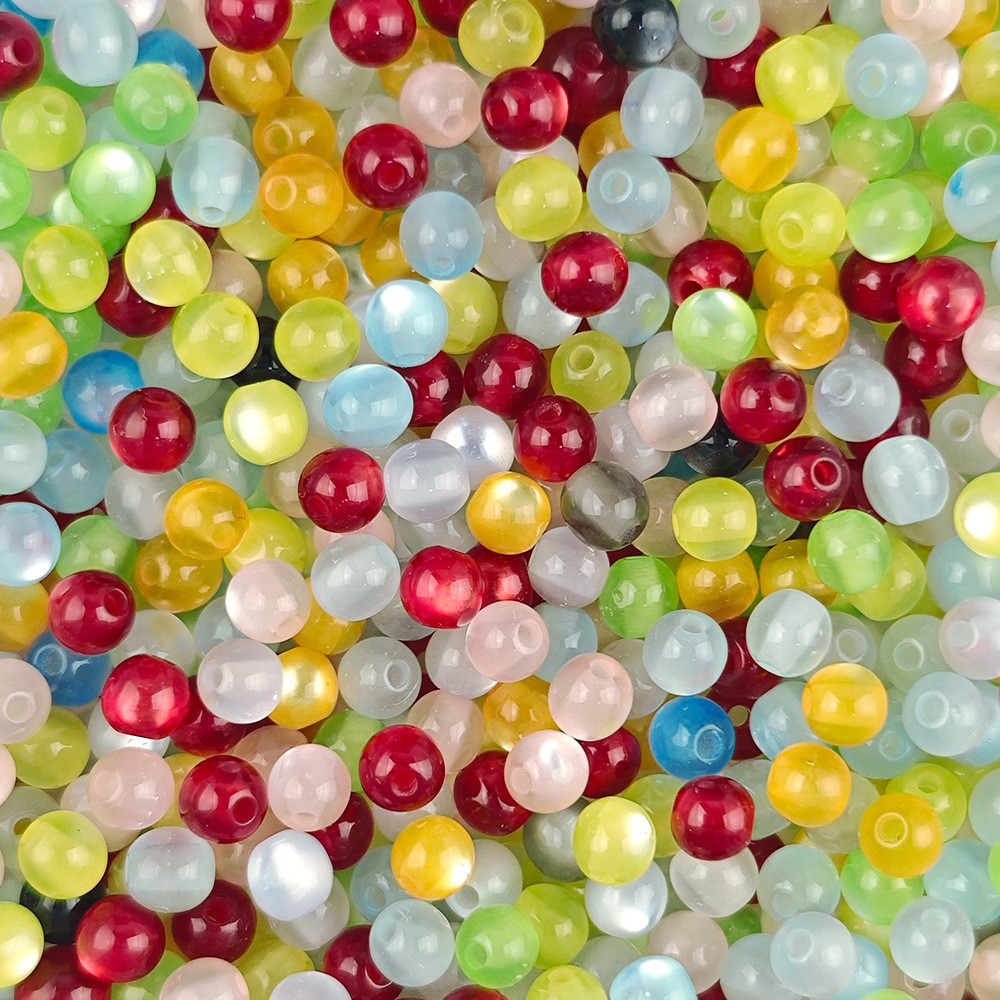 Multi-Size Imitation Cat's Eye Resin Round Beads Two-Color Perforated Loose Beads DIY Handmade Bracelet Necklace Hairpin Material