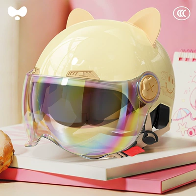 Use, High Aesthetic Value, Electric | Motosiklet kaskı (dəbilqə) - 3c-double-mirror-apricot-colorful-short-mirror-class-a-new-national-standard-one-size-fits-all