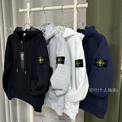 跨境STONE 20SS石头美式潮高街袖标拉链开衫加绒卫衣男女情侣外套