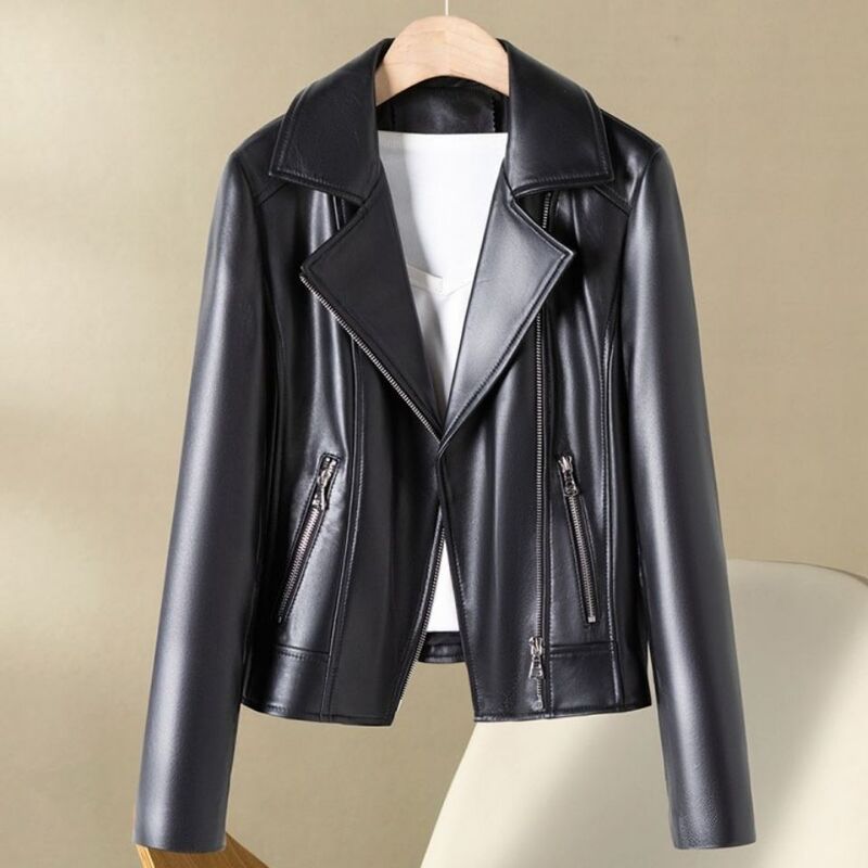 Leather Women's Short 2024 Haining Spring and Autumn New Leather Jacket Korean Casual Slim-fit Motorcycle Jacket Soft Leather High-grade