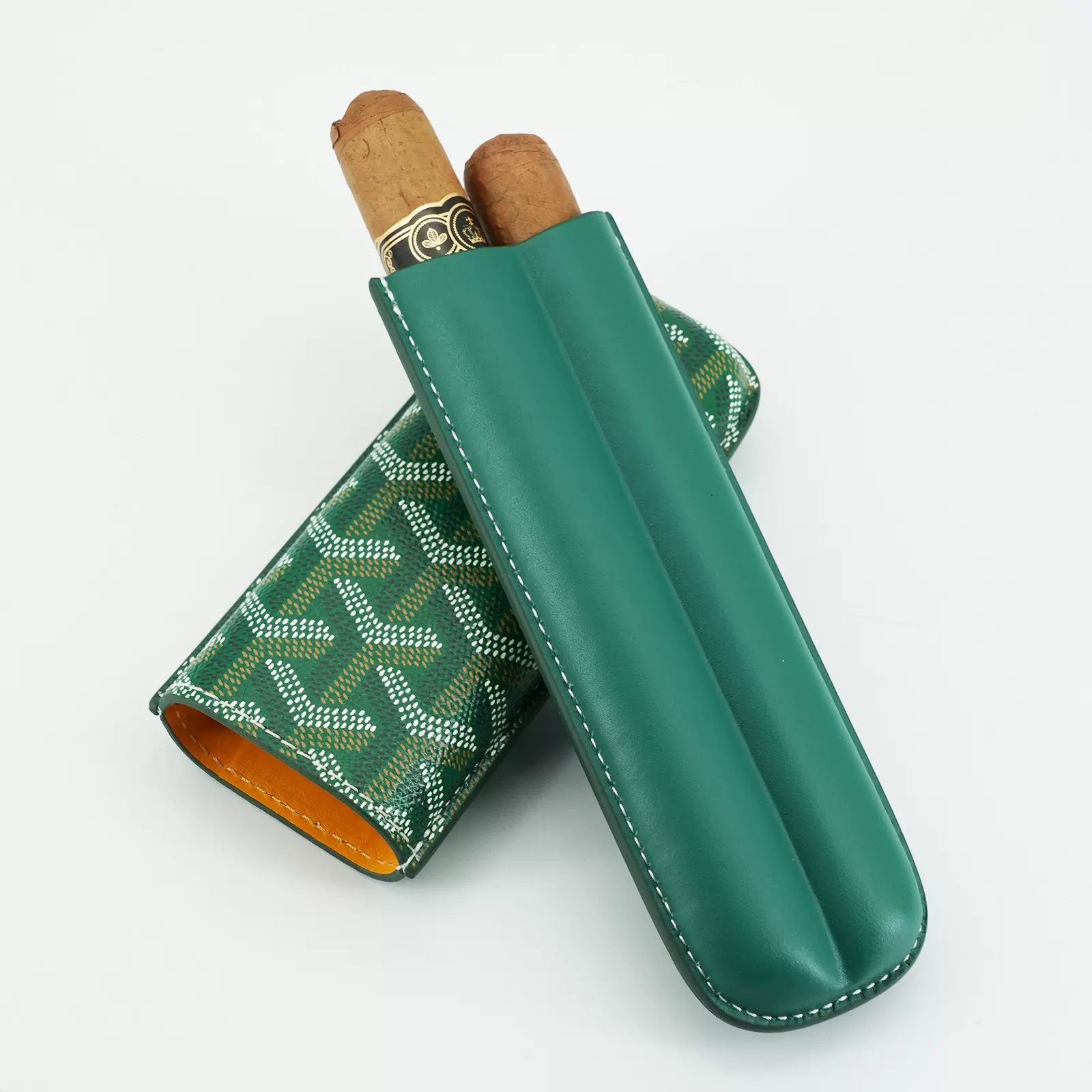 商务雪茄保湿盒 现货牛皮便携式雪茄盒皮套 旅行式绿色雪茄保湿盒