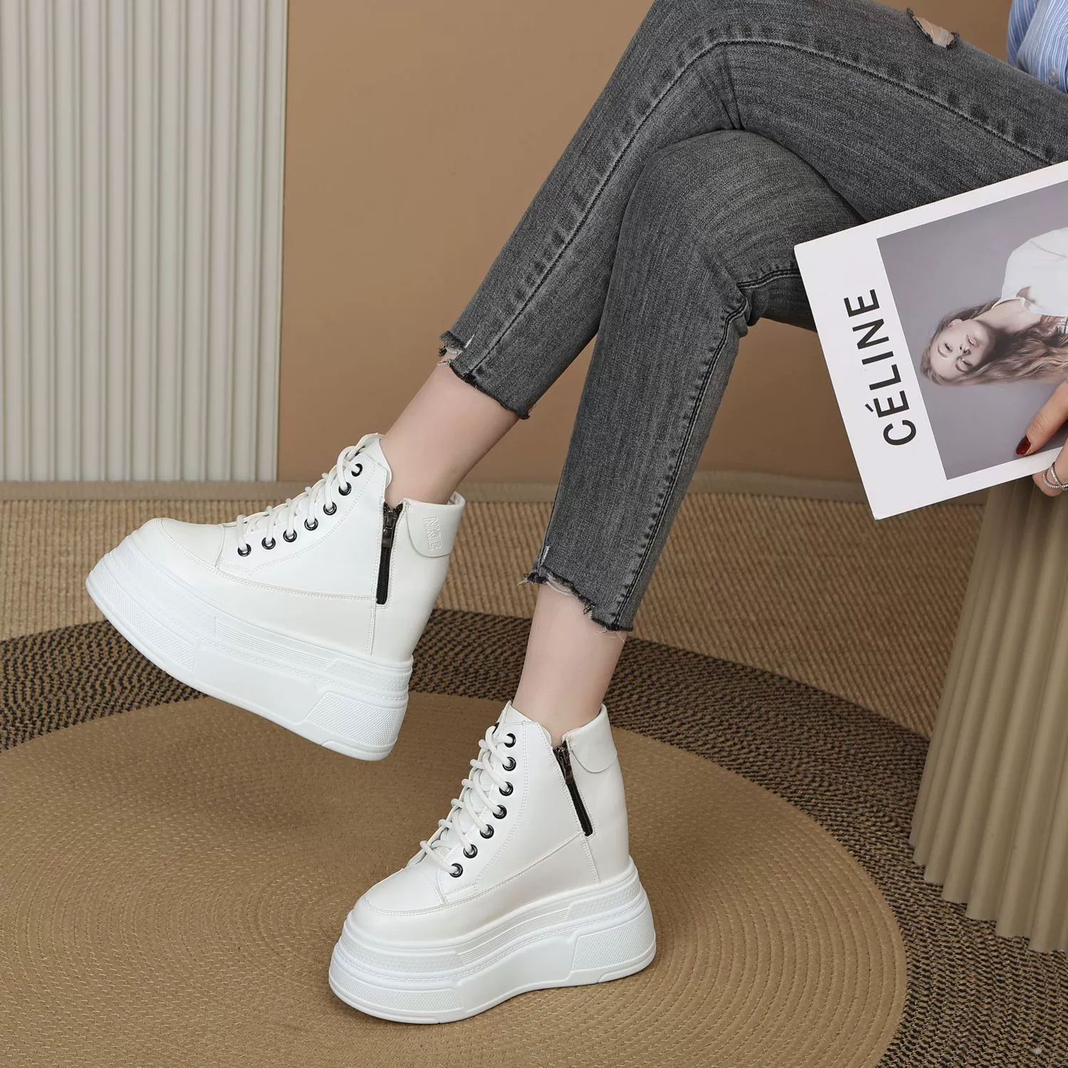 High Gang невидимая внутренняя увеличена на 13-15CM Женская обувь на высоких каблуках