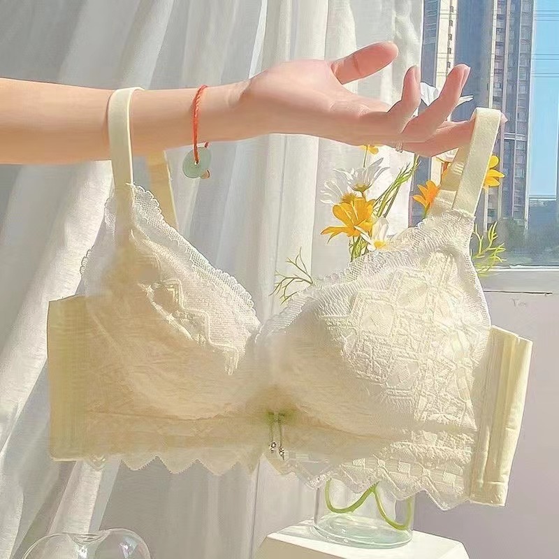 레이스 속옷 여성의 작은 가슴이 얇은 무선 조절 브래지어 가슴을 밀어 올려 처짐 방지 브래지어 세트