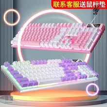 500双拼可爱键盘高颜值女生手感办公炫光电竞游戏静音机械有线粉