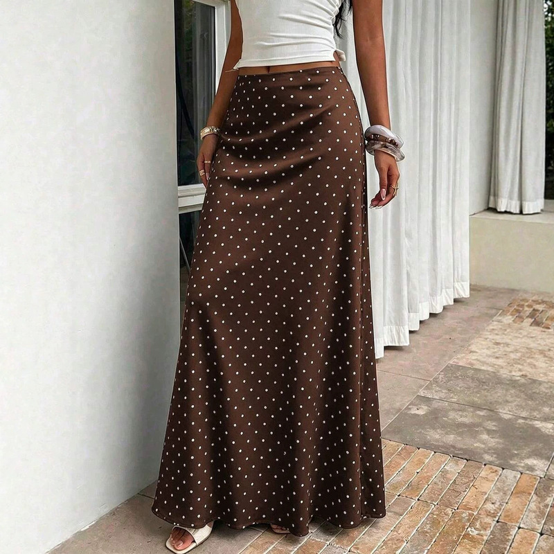 Milk silk polka dot long skirt for women, European and American cross-border summer and autumn new high-waisted elastic waist bodycon skirt