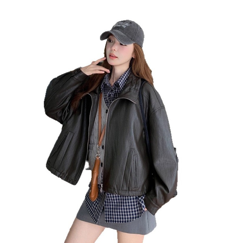 咖色皮衣外套女秋季2025新款美式复古百搭小个子炸街独特短款夹克|undefined