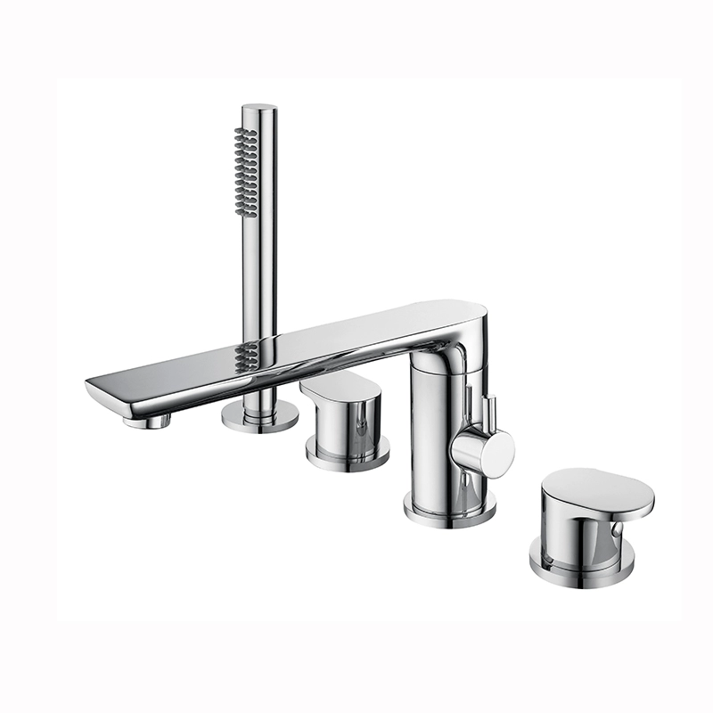8V Kestu full copper gun gray bath tank edge embedded hot and cold split shower
