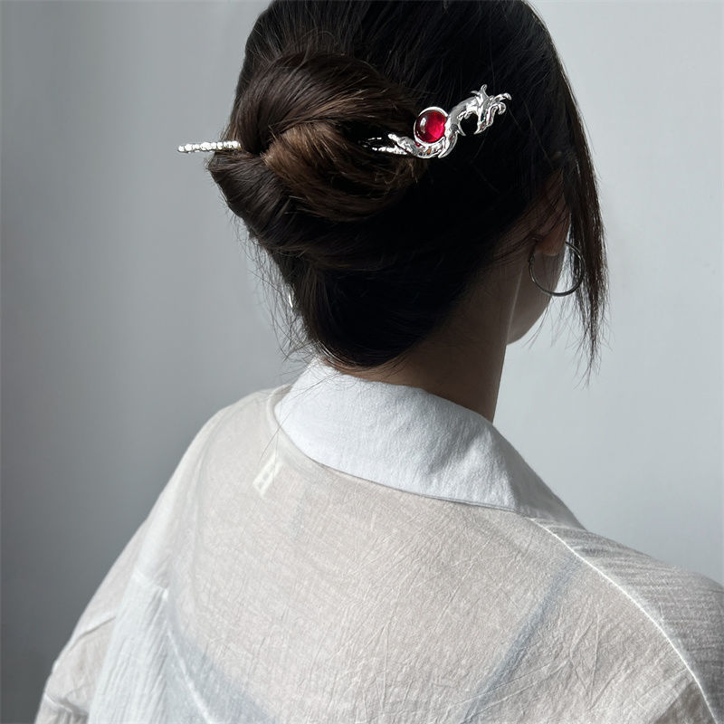 Phoenix rojo Jade horquilla nueva moda nacional chino luz diaria lujo nicho diseño alto sentido Cabeza trasera updo horquilla