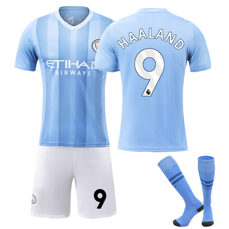 2324 Manchester City casa versión correcta N ° 9 Harland N ° 17 de Blaue fútbol ropa niños traje adulto