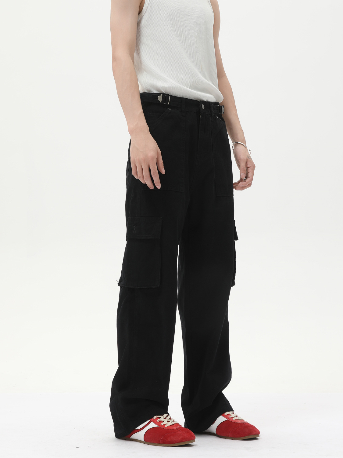 MTLCLOTHES Ropa de hombre | Monos casuales lavados retro Pantalones de pierna recta sueltos de todo fósforo de la calle con múltiples bolsillos