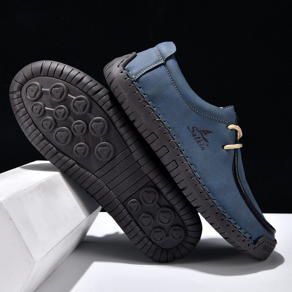 Giày lười unisex cỡ lớn 48, mũi tròn, mặt vải lanh, đế bằng gót thấp, dây buộc phía trước — 2801 Vàng kim, 2801 Xanh lá cây táo, 2801 Xanh đậm, 2801 màu xanh chi tiết 10