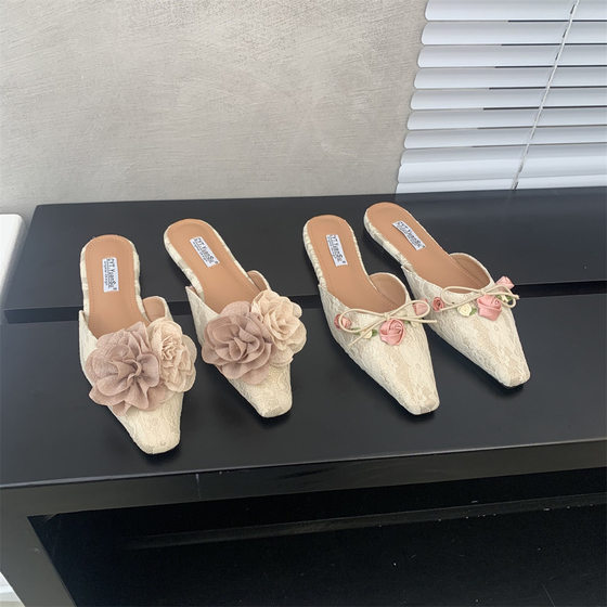 Rose Niche Design Baotou Sandals and Slippers Women's Summer Fashion Outer Wear 2024 New Chinese Style Low Heel Half Slippers