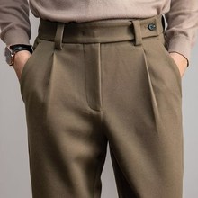 那不勒斯秋冬男士休闲裤直筒毛呢男裤商务百搭小西裤垂感保暖裤子
