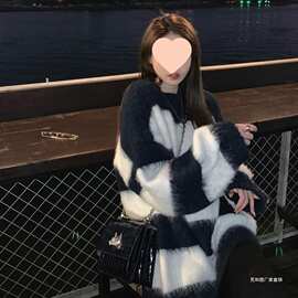 慵懒风加厚毛衣女秋冬软糯系温柔韩版宽松条纹套头针织衫长袖上衣