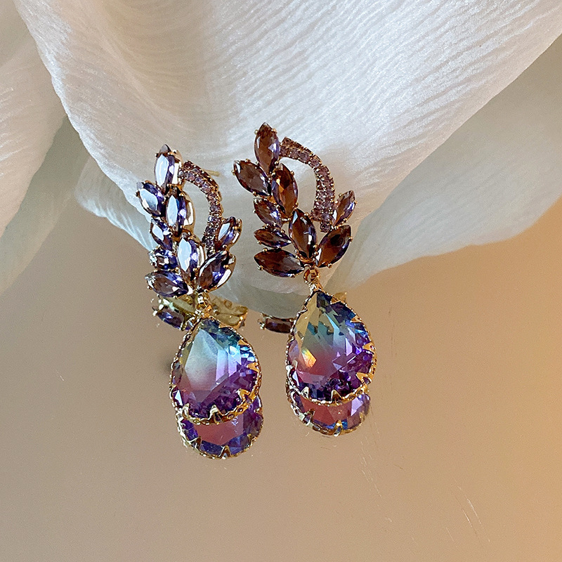 Flower, Butterfly Pattern 1 Pair Glam Luxurious Lady Flower Butterfly Copper Inlay Zircon Drop Earrings