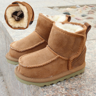 Genuine Leather Baby Short Boots for Boys and Girls, Non-Slip, Soft Sole, Breathable, 1-4 Years Old, Fur Integrated Kidsren's Snow Boots, Low Heel