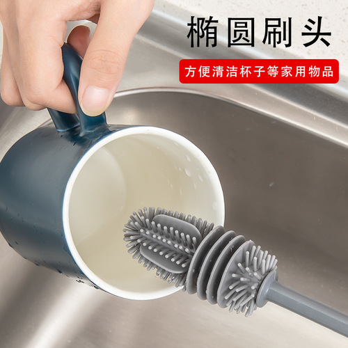 Long-handled cleaning brush for silicone milk bottles, household corner cleaning, teapot, water cup, thermos cup, powerful brushless cleaning