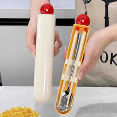 ドーパミン携帯食器箸スプーンセットかわいいサラリーマン学生一人入れ個人専用収納ケース