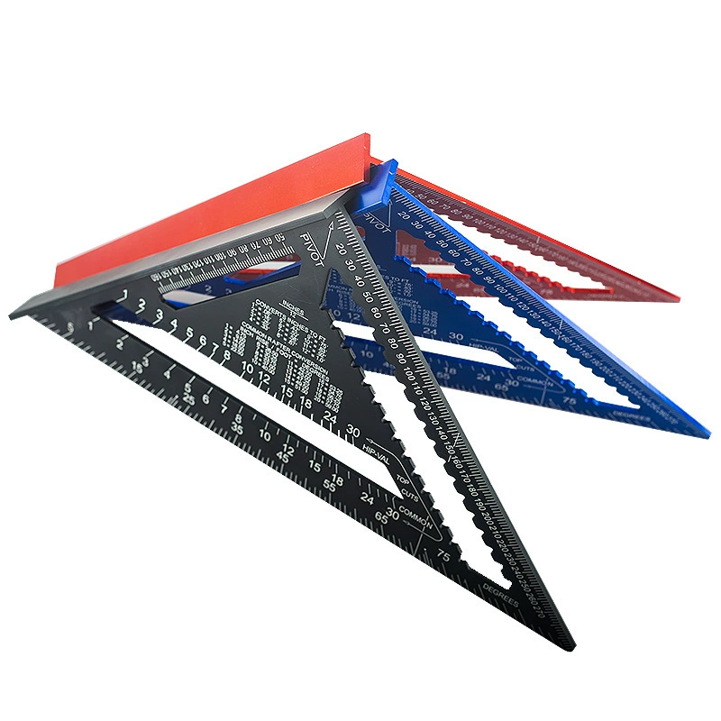 Red metric right angle movable backing ruler aluminum alloy triangle ruler 12-inch 90-degree light ruler measurement tool