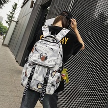 书包女大学生ins日系涂鸦大容量电脑双肩包潮百搭旅行背包男撞色
