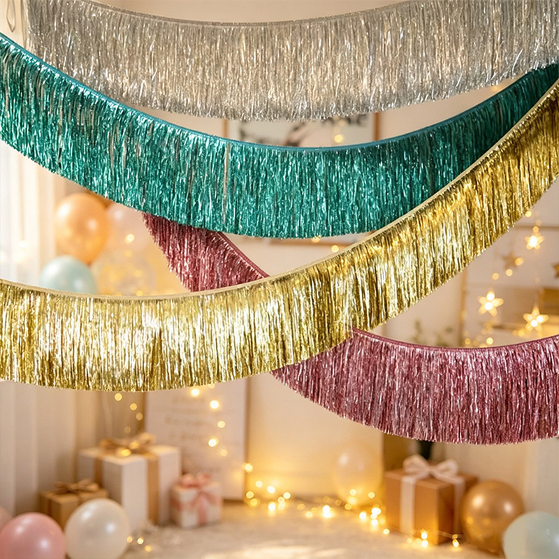 Multi-color dazzling gold tassel fringe banner, iridescent laser metallic tassel fringe curtain, 20CM Christmas Multi-color dazzling gold tassel fringe banner, iridescent laser metallic tassel fringe curtain, 20CM Christmas