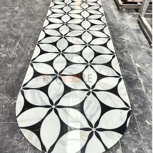Black White Flower Marble Waterjet Medallion Floor Tile