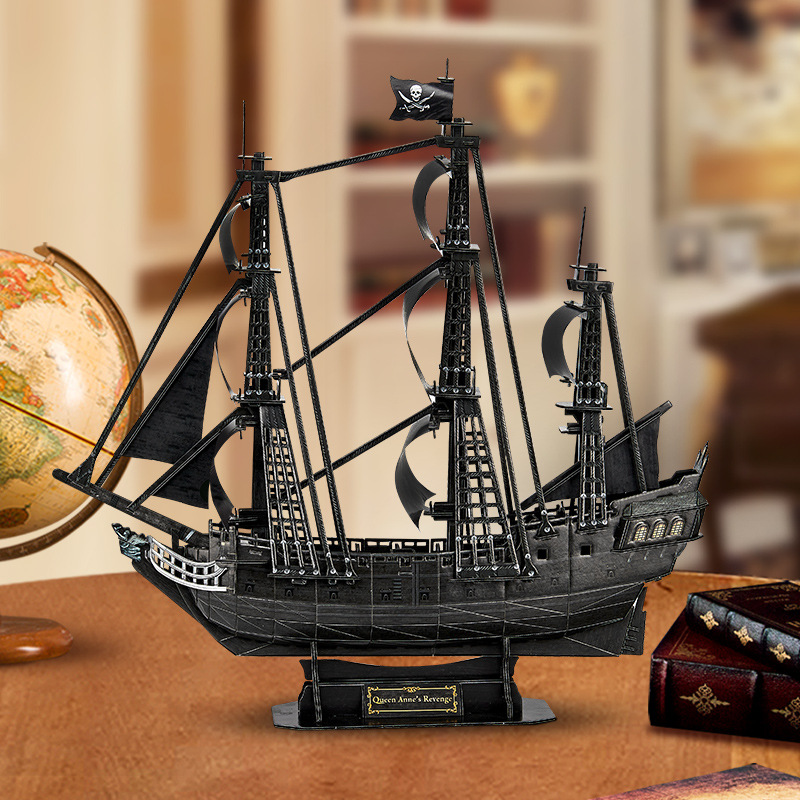 Maqueta de barco pirata del Caribe, Queen Anne's Revenge, Black Pearl, ensamblada en 3D, de LeCube