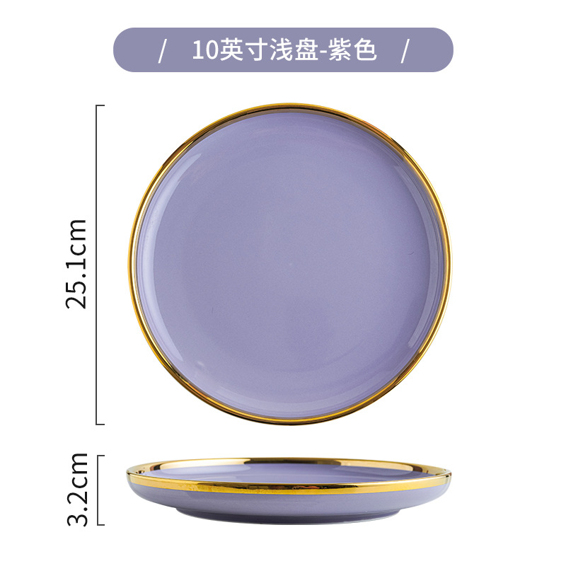 Luz nórdica estilo de lujo tazón plato traje hogar creativo neto rojo borde dorado vajilla de cerámica tazón plato de combinación plato sopa tazón