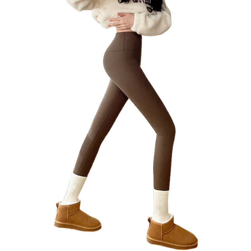 여성 가을 ??겨울 2025년 신상품 하이웨이스트 레깅스 두꺼운 따뜻한 아우터 웨어 블랙 요가 바비 팬츠 플러시 샤크 팬츠