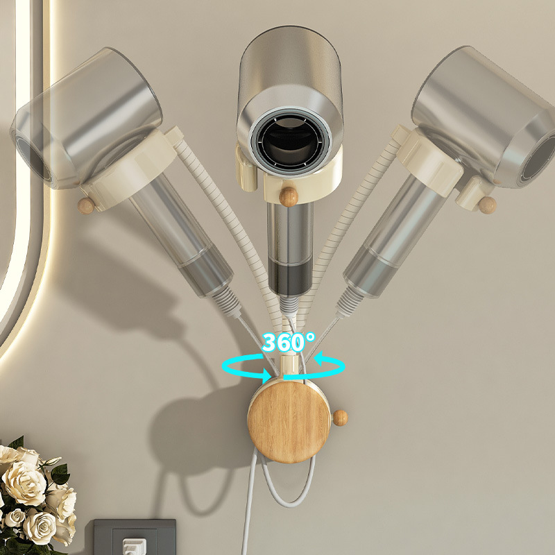 Soporte para secador de pelo con ventosa Soporte para almacenamiento de conducto de aire giratorio de baño sin perforación Soporte para secador de pelo perezoso montado en la pared