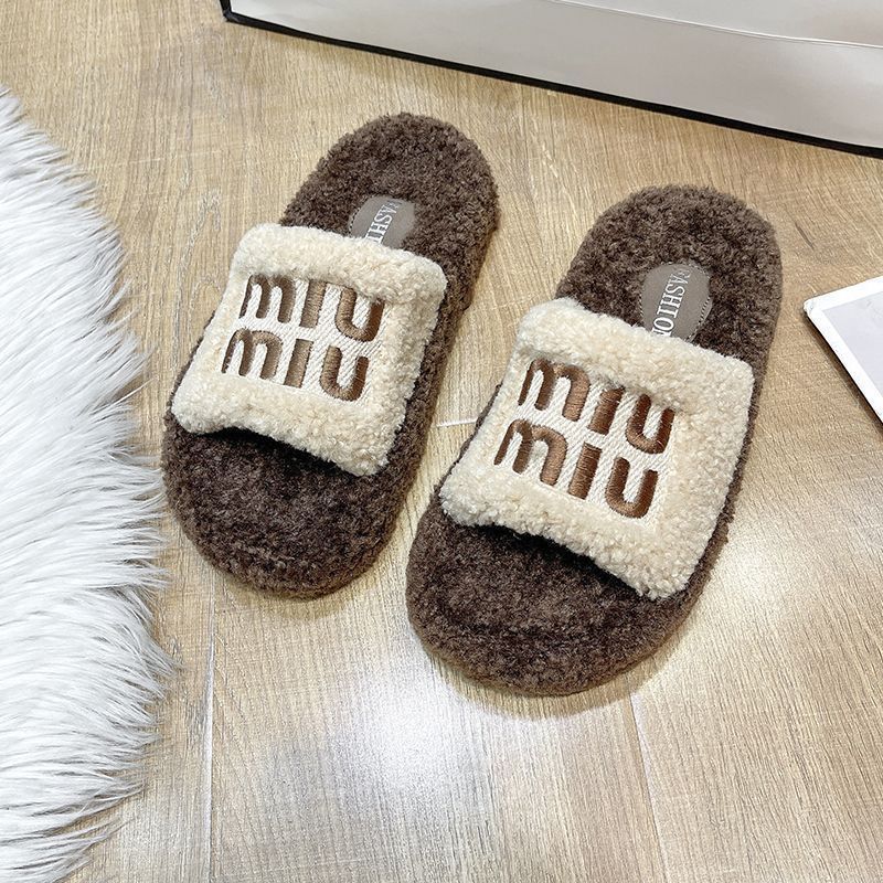 Zapatillas de lana de fondo grueso 2024 otoño y invierno nuevas zapatillas de moda versátiles de alto valor de cachemira casual en línea image 7