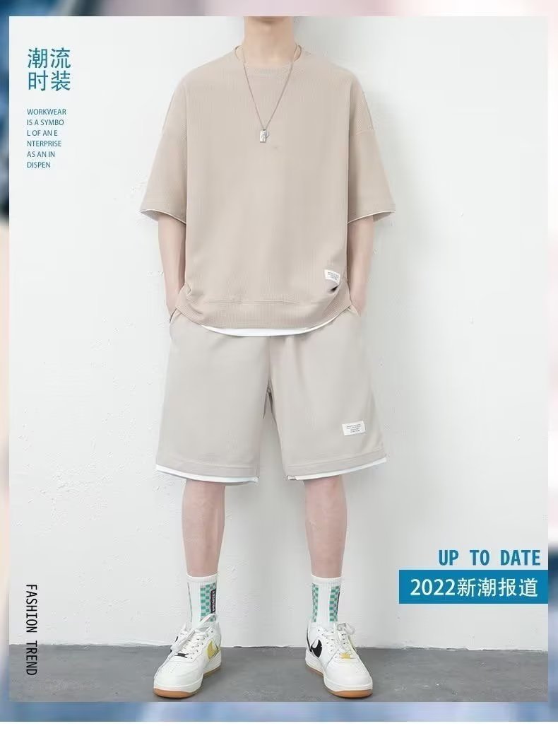 男士休闲套装潮流夏季薄款运动男装时尚男生衣服一套搭配帅气短袖-阿里巴巴